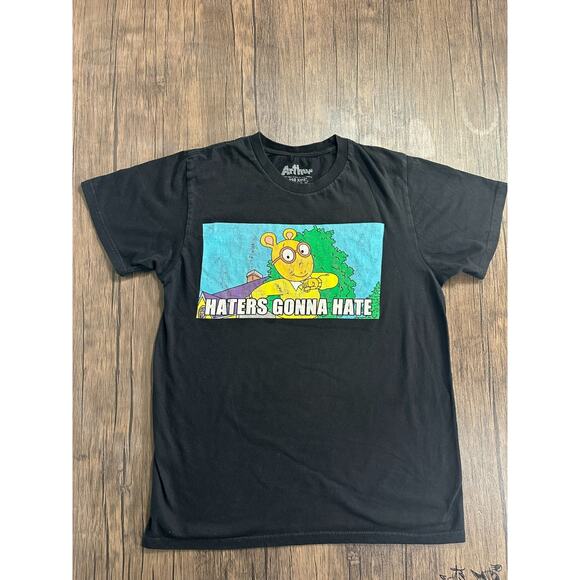 *READ* Adult Small Arthur Haters Gonna Hate T-Shirt Black Shirt PBS Kids TV Show - Picture 1 of 5